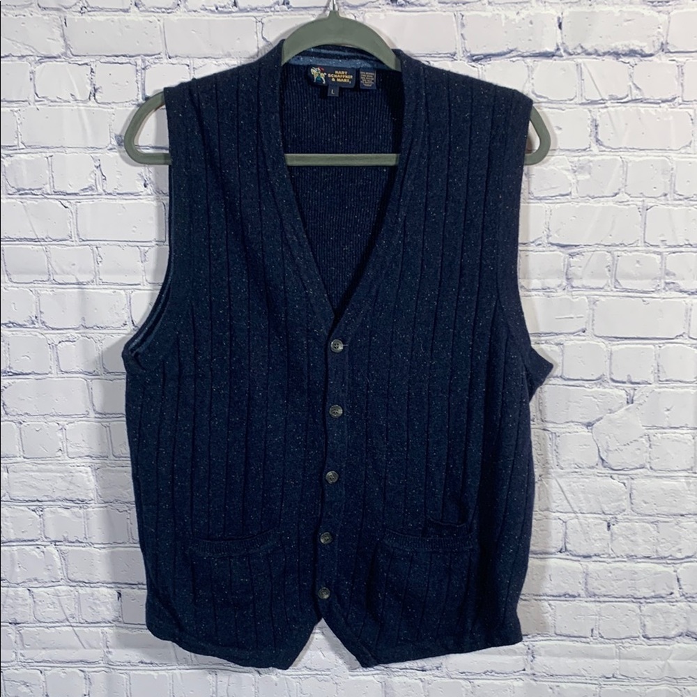 Hart Schaffner & Marx Mens Knit Sweater Vest Navy L Grandpa Core Preppy Nautical